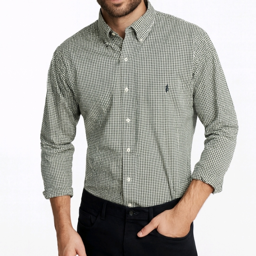 Ralph Lauren Shirt Blaire 100% Cotton Button Down Green And White Check …